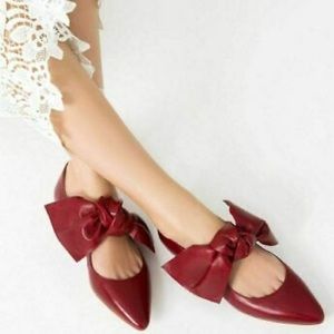 Zara red large bow flats